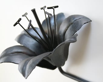 USA Made 6th Wedding Anniversary Gift Forged Iron TIGER LILY Handmade Metal Steel Flower