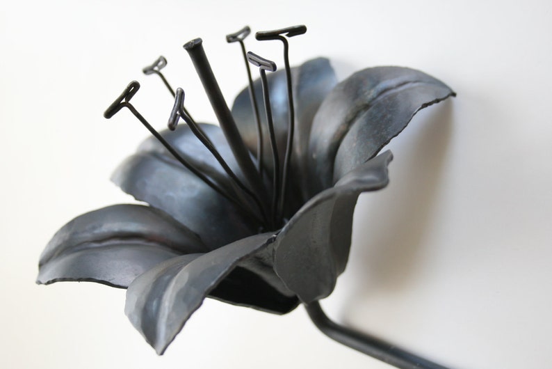 USA Made 6th Wedding Anniversary Gift Forged Iron TIGER LILY Handmade Metal Steel Flower image 1