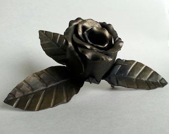 Brass Brushed Copper Steel Metal Rose Bud Steampunk Wedding Boutonniere Top Hat or Lapel Pin Accessory Boutin