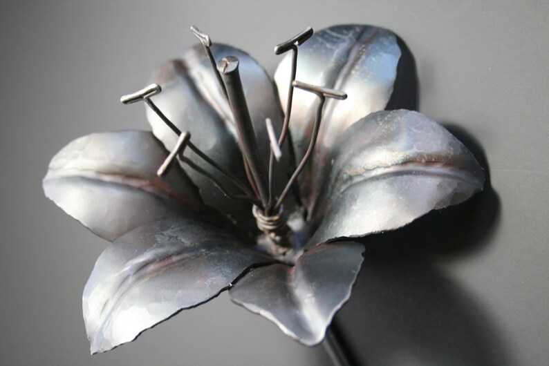 USA Made 6th Wedding Anniversary Gift Forged Iron TIGER LILY Handmade Metal Steel Flower image 2