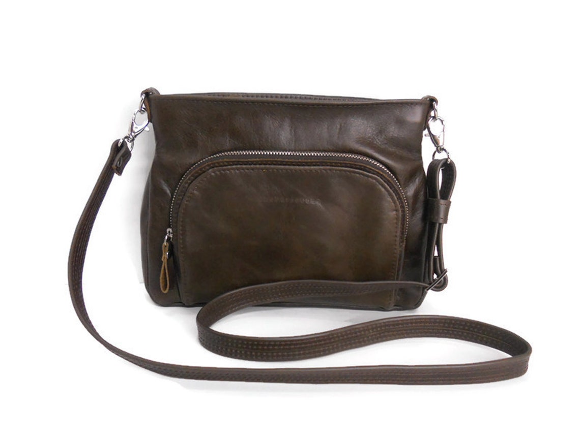 Small Leather Crossbody Bag with Built in Wallet Zipper Etsy