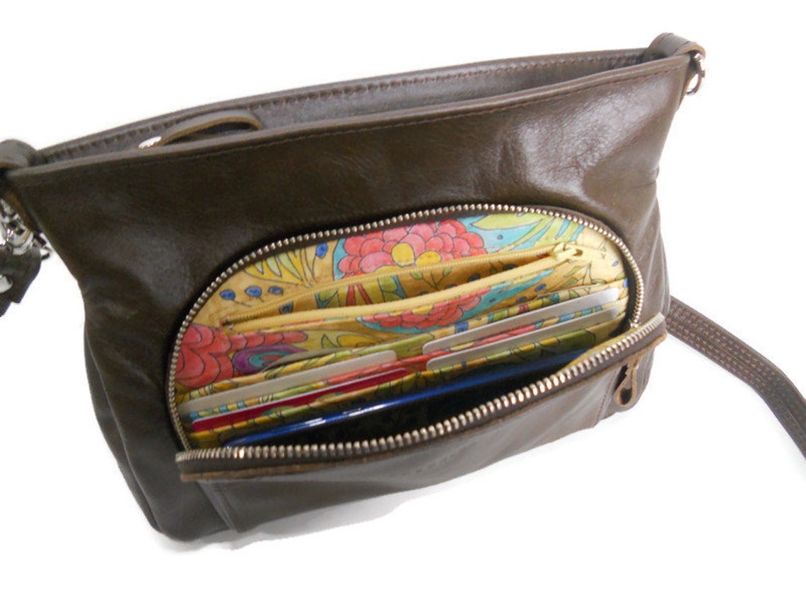 Small Leather Crossbody Bag with Built in Wallet Zipper Etsy