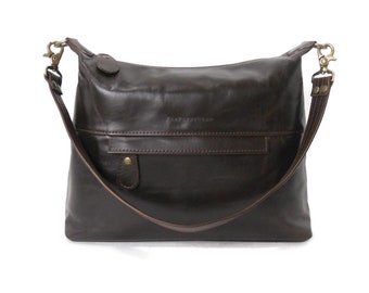 Brown Leather Hobo Crossbody Bag, READY TO SHIP, Shoulder Bag Purse, Soft Leather Purse with Pockets