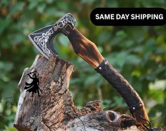 Hache Viking Barbe Forgée Main - LiFaFa - Acier Carbone Et Manche Bois - Camping