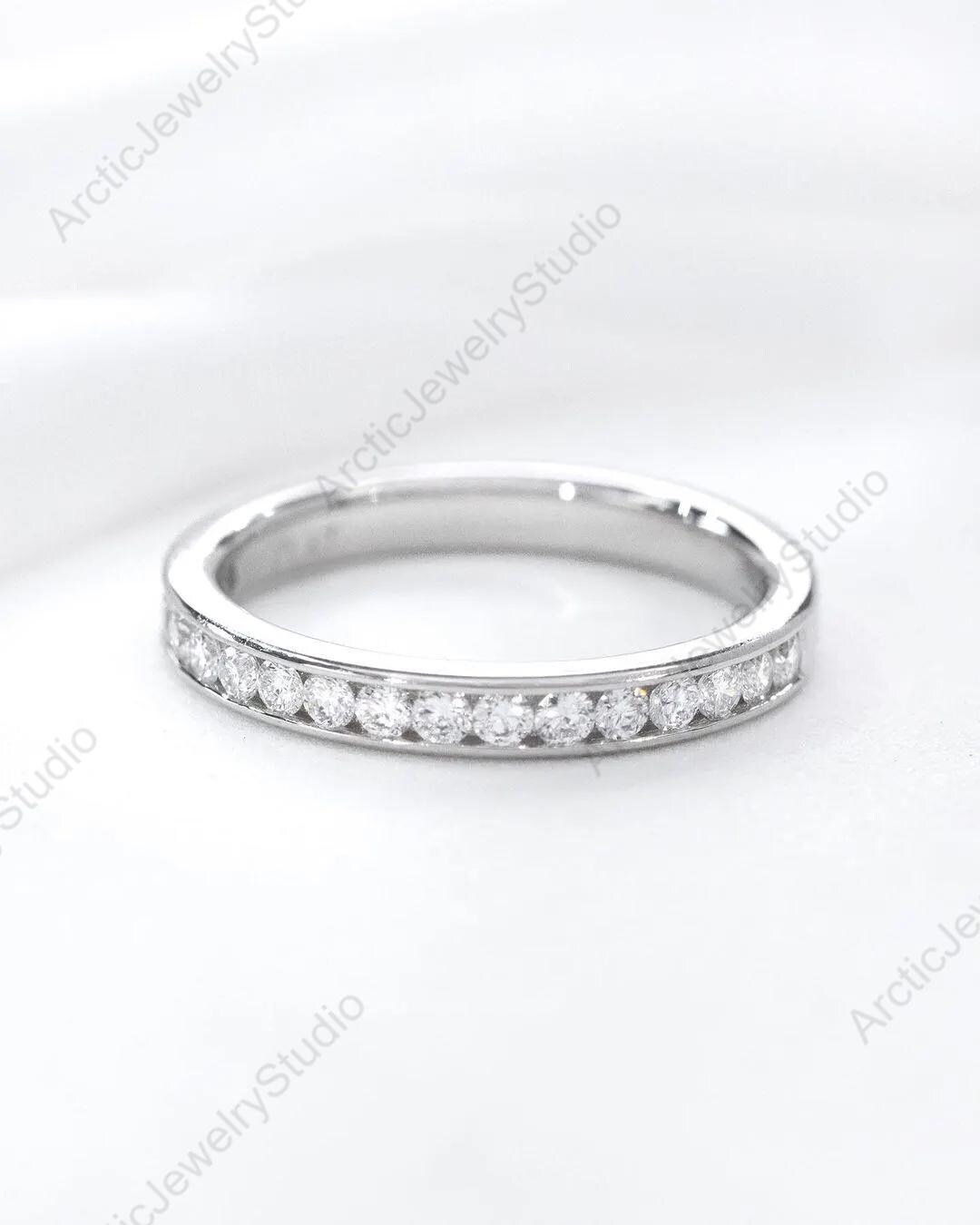 Moissanite Half Eternity Wedding Band, 14K White Gold Ring - Etsy