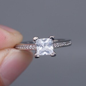 Princess Moissanite Engagement Ring, Anniversary Gift for Wife, 14K White Gold Proposal Ring, Bridal Wedding Ring, Custom Ring, Wedding Ring