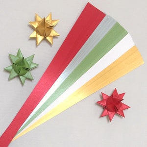 Metallic Xmas Mix Paper Strips for making Moravian German Froebel Stars - various sizes (100 strips per pack)