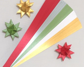 Metallic Xmas Mix Paper Strips for making Moravian German Froebel Stars - various sizes (100 strips per pack)