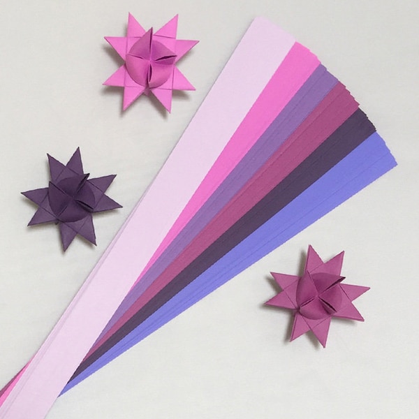 Shades of Purple Paper Strips (6 colors) for making Moravian German Froebel Stars - various sizes (100 strips per pack)