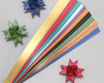 Metallic Mix (8 to 10 colors) for making Moravian German Froebel Stars - various sizes (100 strips per pack)