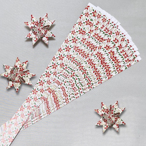 Poinsettia Patterned Paper Strips for Making Moravian German Stars (50 strips), 1/2" or 3/4" inch wide paper strips