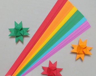 Rainbow Mix Paper Strips for making Moravian German Froebel Stars - various sizes (100 strips per pack)