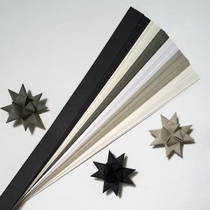 Nuances de bandes de papier noir et blanc pour faire des étoiles moraves allemandes de Moravie - différentes tailles (100 bandes par paquet)