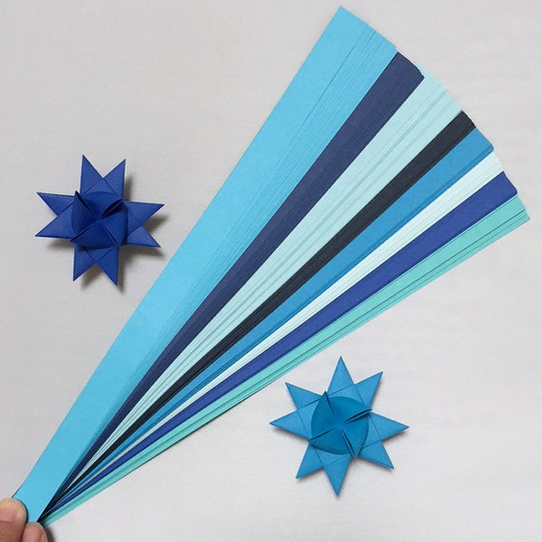 Blautöne Papierstreifen (8 Farben) zur Herstellung von Mhutschen Fröbelsternen - verschiedene Größen (100 Streifen pro Packung)