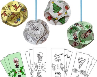 Origami Ball Kit. Paper DIY Craft to Make an Origami Ornament. No Tools Needed. Set of 10 Globes. Christmas Pattern. Color-Connect-Complete!