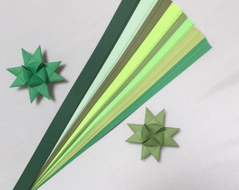 Shades of Green Paper Strips (8 colors) for making Moravian German Froebel Stars - various sizes (100 strips per pack)