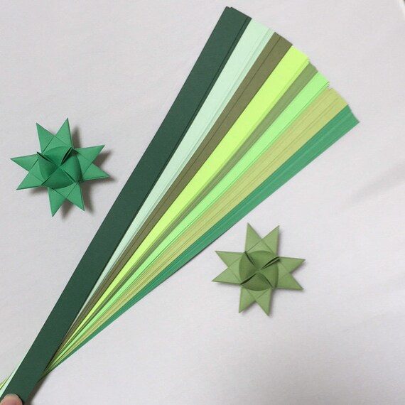 Shades of Green Paper Strips 8 Colors for Making Moravian German Froebel  Stars Various Sizes 100 Strips per Pack 