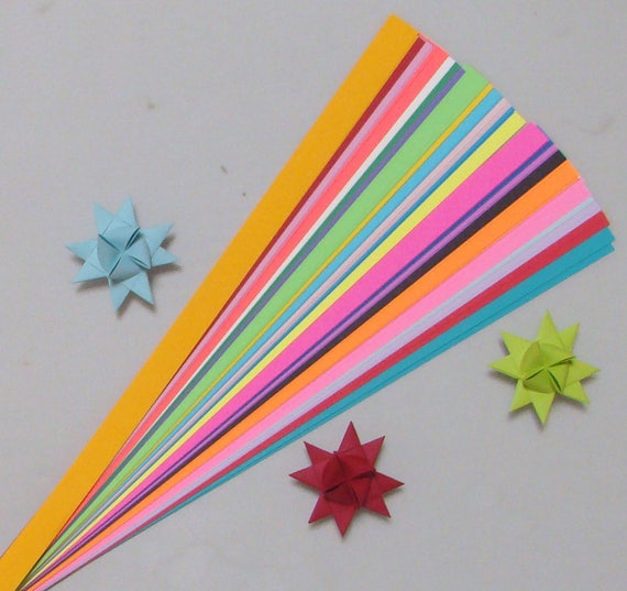 Multi Color Mix Paper Strips for Making Moravian German Froebel Stars  Various Sizes 100 Strips per Pack -  Hong Kong