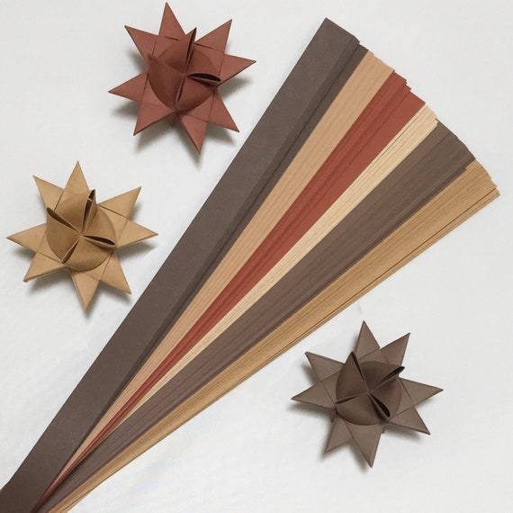 Shades of Brown Paper Strips for Making Moravian German Froebel Stars  Various Sizes 100 Strips per Pack 