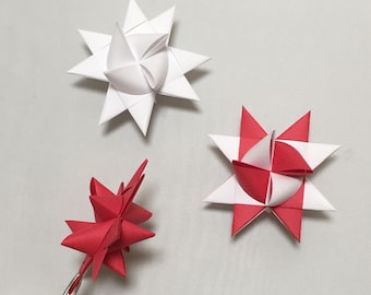 Moravian Stars (18): Red, White, and Duo-Color Red & White Paper Stars, approx  2.75 inches wide