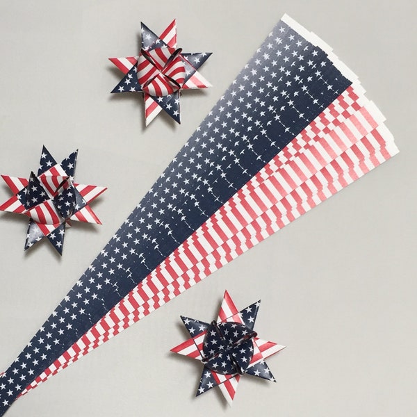 US Flag Patterned Paper Strips for Making Moravian German Stars (50 strips), 1/2 , 5/8 , or 3/4 inch paper strips