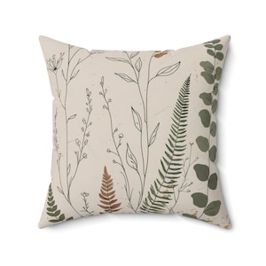 Botanical Print Pillow, Nature-Inspired Cushion, Home Decor Accent, Gift for Plant Lovers, Boho Bedroom Decor