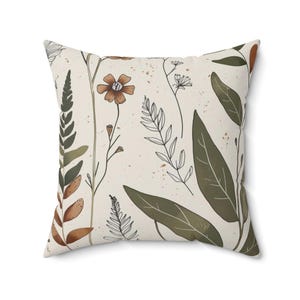 Botanical Print Square Pillow - Cozy Home Decor, Floral Cushion, Nature-Inspired Gift, Farmhouse Accent Pillow, Living Room Decor