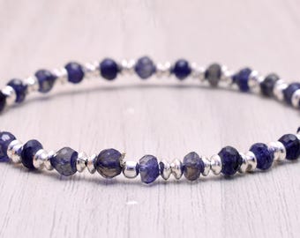 Faceted Iolite Bracelet • Natural 3mm Gemstone Stacking Jewelry