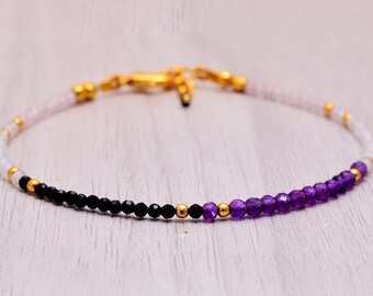 Empath Protection Crystal Bracelet, Amethyst, Tourmaline, Moonstone, Quartz