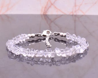 5-7MM Dainty Herkimer Diamond Bracelet, Tiny Double Terminated Quartz Jewelry, Dainty April Birthstone