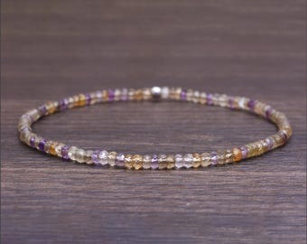 Faceted Fluorite Gemstone Stretch Bracelet • Minimal Stacking Jewelry