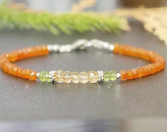 Bracelet de pierres précieuses péridot, cornaline et citrine : Bracelet de perles fait main
