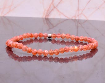 Bransoletka z koralików z kamienia słonecznego, srebro próby 925, bransoletka w stylu boho