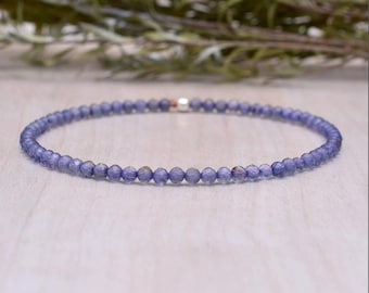 Iolite Beaded Bracelet • 2.5mm Faceted Gemstone, Minimal Stacking Jewelry