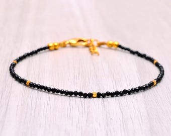 Black Tourmaline Bracelet, Gold Vermeil, Dainty Gemstone Jewelry
