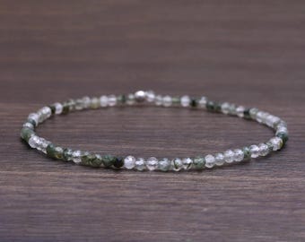 Moss Agate Bracelet • Natural Green Gemstone, Minimalist Stacking Jewelry