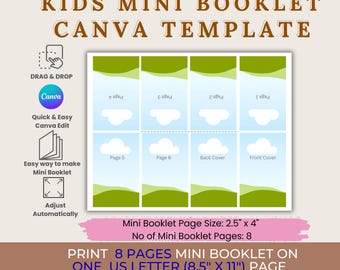 キッズミニブックレットCanvaテンプレート | 編集可能なDIYミニブック | 印刷可能なアクティビティ、塗り絵、ストーリー学習ミニブックレット | ドラッグ＆ドロップフレーム