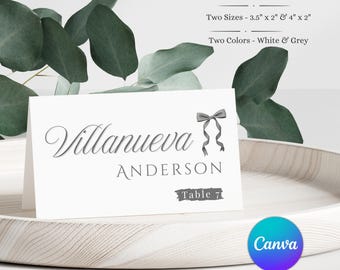 Editable Place Cards Template | Printable Flat & Folded Wedding Table Name Tag | Custom Guest Event Seating Tent Card | DIY Dinner Placecard