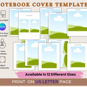 Modello di copertina per quaderno a spirale personalizzato / Mockup di quaderno modificabile / Design di copertina per quaderno a righe per il ritorno a scuola su Canva / Set di copertine predefinite