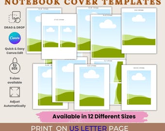 Custom Spiral Notebook Cover Template | Editable Notebook Mockup | Back to School Canva Composition Notebook Cover Design|Premade Covers Set