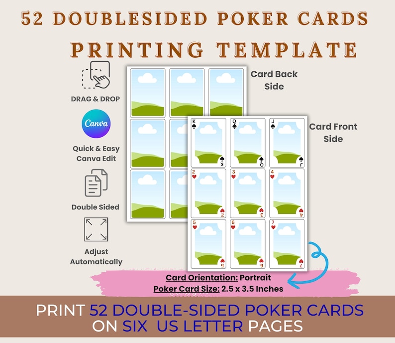 52 Poker Card Canva Templates | Editable Canva Playing Cards Deck | DIY ...