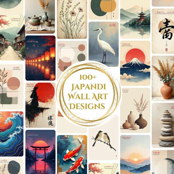 Japandi Wall Arts Set | 100+ Wall Japanese Arts Template Bundle | Japandy Decor | Wabi Sabi Japan Wall Hanging | Japanese Landscape Prints