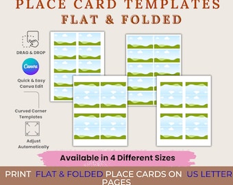 Place Cards Printing Template | Printable Flat & Folded Wedding Table Name Tag | Custom Guest Event Seating Tent Card | DIY Dinner Placecard