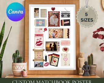 Custom Matchbox Art Template | Editable Matchbook Poster | Anniversary Gift for Love Couples | DIY Personalized Wedding Wall Art Decor Print