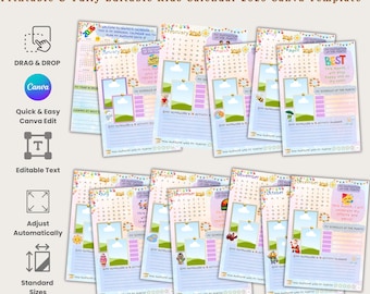 Editable Kids Wall Calendar 2026 Template | Printable Homeschool 12 Monthly Planner |Teacher Classroom Calendar | Fillable Cute Calendar PNG