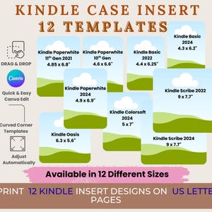 12 Kindle Insert Printing Canva Templates | Editable Kindle Fit Insert Frames | DIY Printable Kindle Cover Design Templates|Digital Download