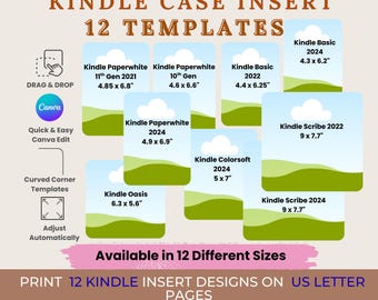 12 modelli Canva per la stampa di inserti Kindle / Cornici modificabili per inserti Kindle / Modelli di design fai da te per copertine Kindle stampabili / Download digitale