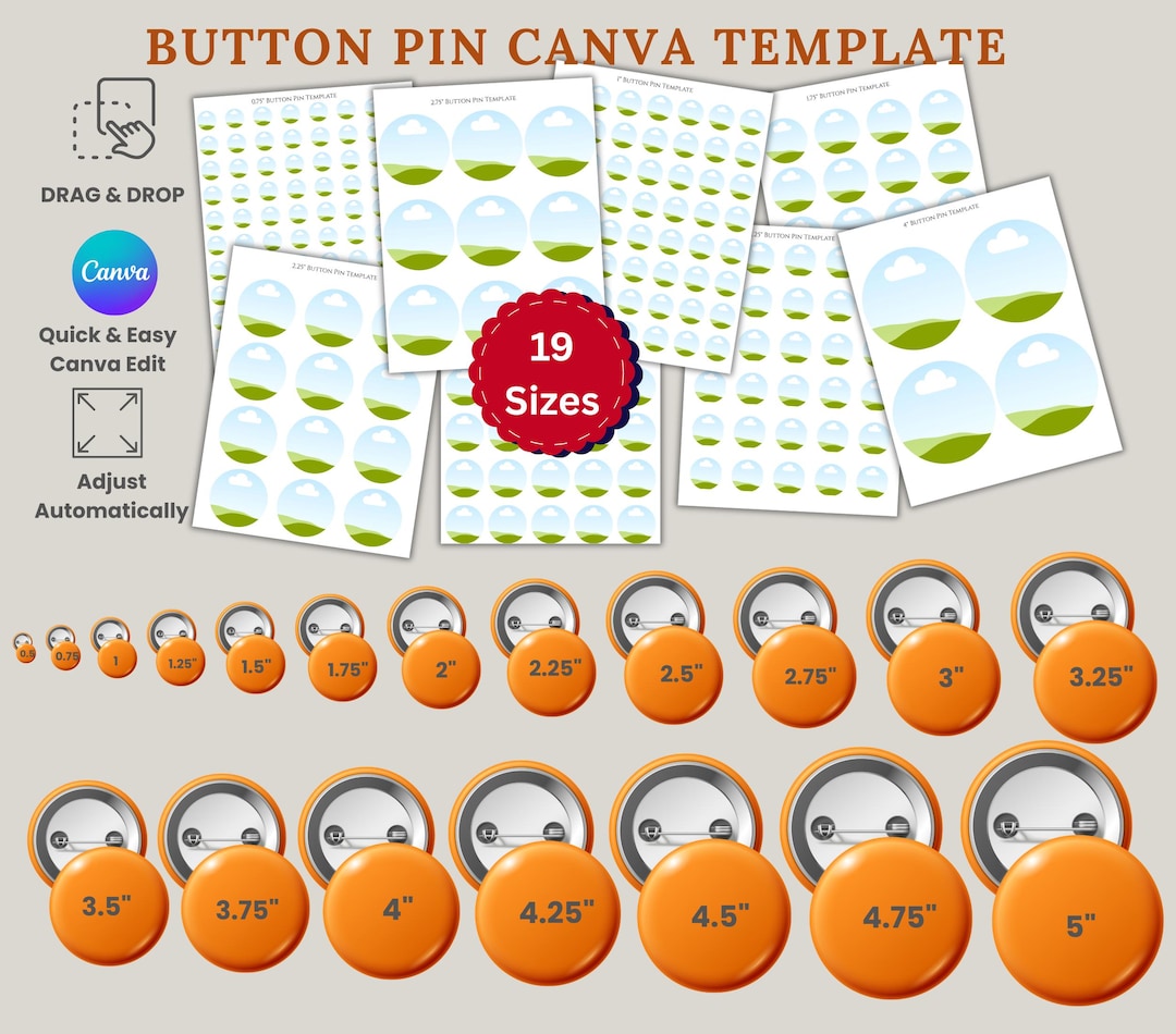 Button Pin Template Bundle Editable Blank Frame | Custom Pinback ...