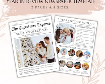 Editable Newspaper Template Christmas Newsletter | Year in Review Christmas Card | Printable What a Year Family Holiday Canva Photo Collage