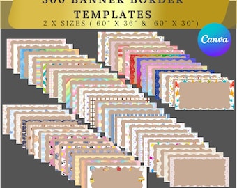 300 Banner Border Canva Template | Editable Banner Design | Custom Space Border Banner Mockup | Scalloped Back to School, Graduation Banners